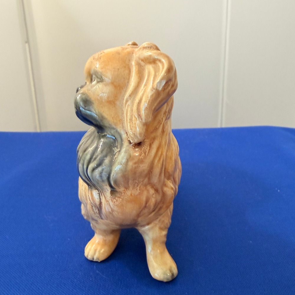 Vintage Pekingese Dog Figurine Ceramic Glazed Tan Brown Collectible Statuette - Picture 3 of 12